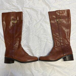 Bandolino Boots Women's Riding Leather Zip Brown Shoes Cuban Heels - Size 7.5